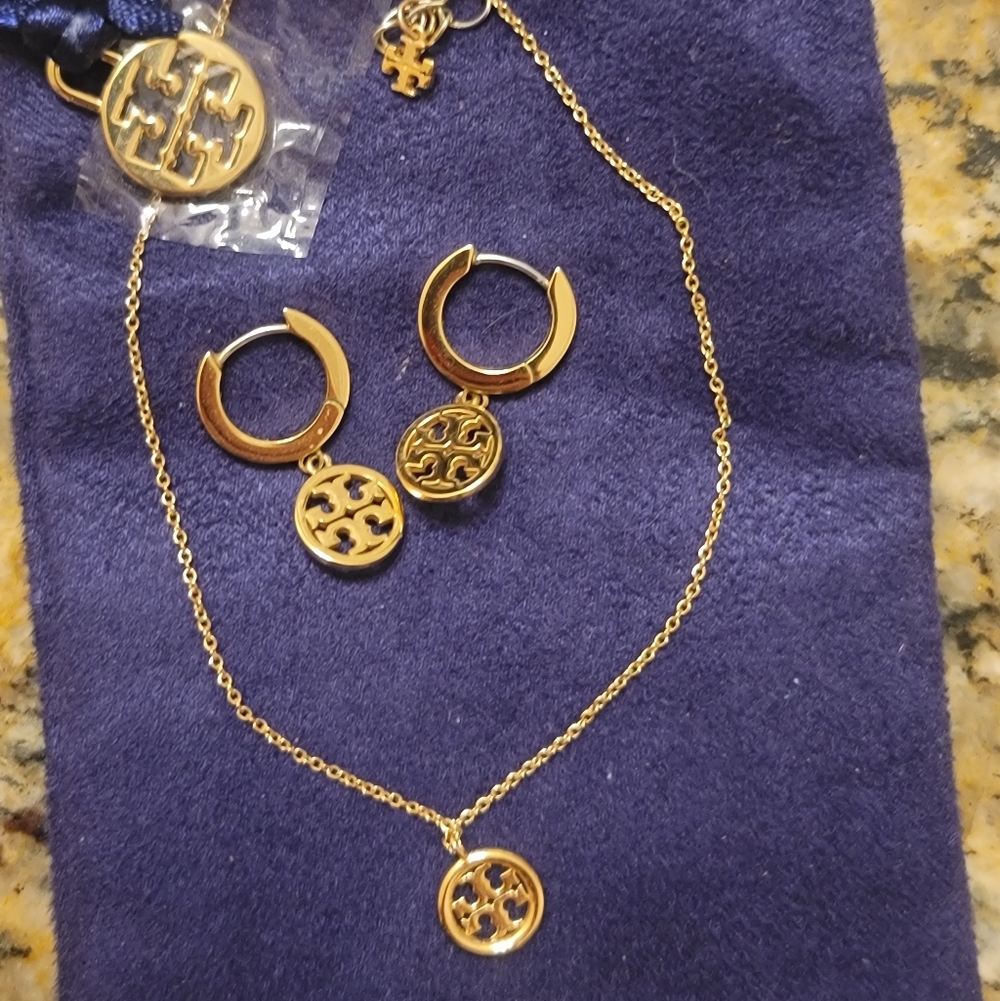 Tory Burch Gold Hoop Earrings with Logo Charm